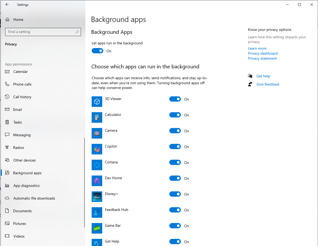 Disable Background Apps